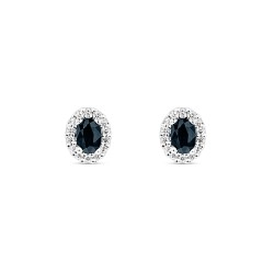 18ct White Gold Oval Sapphire & Diamond Cluster Stud Earrings