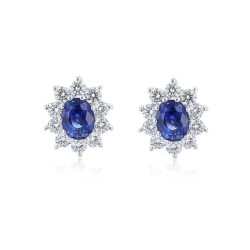 18ct White Gold Oval Sapphire & Diamond Classic Design Stud Earrings