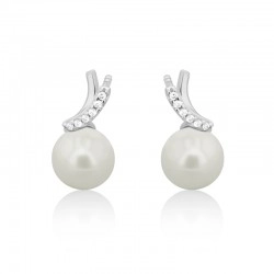9ct White Gold Freshwater Pearl & Diamond Bar Stud Earrings