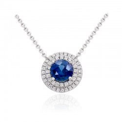 18ct White Gold Sapphire & Diamond Halo Necklace			