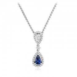 18ct White Gold Pear Cut Sapphire & Diamond Necklace					