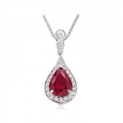 18ct White Gold Ruby & Diamond Pear Shaped Necklace