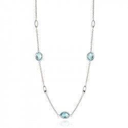9ct White Gold Blue Topaz & Marquise Bead Necklace