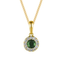 9ct Yellow Gold Emerald & Diamond Cluster Birthstone Pendant
