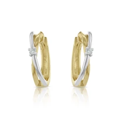 14ct Mixed Gold Diamond Crossover Hoop Earrings