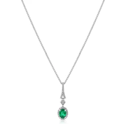 18ct White Gold 0.46ct Emerald & Diamond Necklace