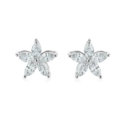 18ct White Gold 0.62ct Marquise Cut Diamond Flower Stud Earrings