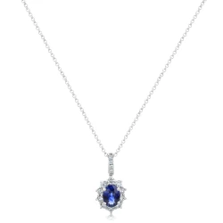 18ct White Gold 0.81ct Oval Sapphire & Diamond Necklace