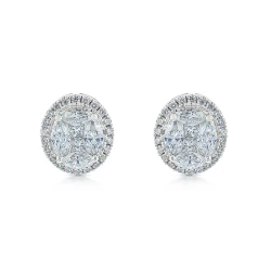 18ct White Gold & 1.01ct Diamond Oval Cluster Earrings