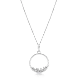 18ct White Gold & Scattered 0.22ct Diamond Circle Pendant