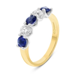 18ct Yellow Gold 0.97ct Sapphire & Diamond Five Stone Ring