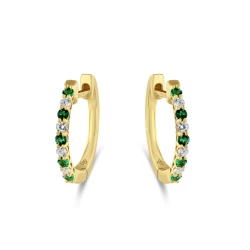 18ct Yellow Gold Emerald & Diamond Hoop Earrings