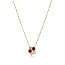 18ct Yellow Gold Scattered Ruby & Diamond Necklace