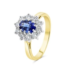 18ct Yellow Gold 1.03ct Sapphire & Diamond Cluster Ring
