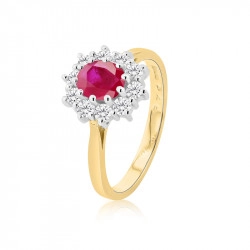 18ct Yellow Gold Oval 0.76ct Ruby & Diamond Cluster Ring