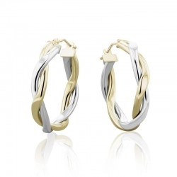 9ct Yellow & White Gold 25mm Twisted Hoop Earrings