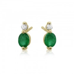 9ct Yellow Gold Emerald & Diamond Topped Stud Earrings