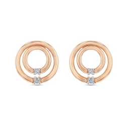9ct Rose Gold & Diamond Double Circle Earrings