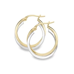 9ct Yellow & White Gold 15mm Hoop Earrings