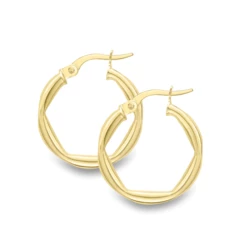 9ct Yellow Gold 15mm Hexagonal Hoop Earrings