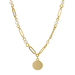 9ct Yellow Gold Pearl Chain Necklace with Disc Pendant
