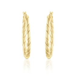 9ct Yellow Gold Twisted Oval 25mm Hoop Earrings