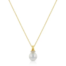 Curved 18ct Yellow Gold Freshwater Pearl & Diamond Necklace