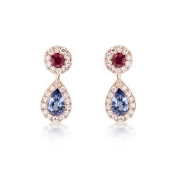 18ct Rose Gold Multi Colour Sapphire & Diamond Drop Earrings