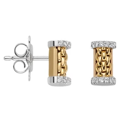 Fope Essentials Yellow Gold Diamond Bar Stud Earrings