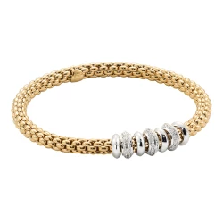 Fope Solo Yellow Gold Bracelet with White Gold Diamond Rondels