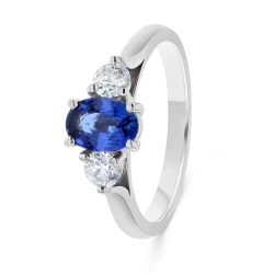 Platinum 0.83ct Sapphire & Diamond Three Stone Ring