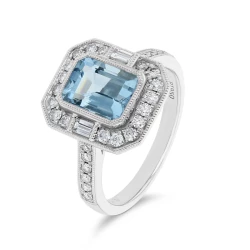 Platinum 1.53ct Octagon Aquamarine & Diamond Miligrain Ring