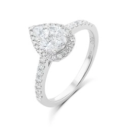 18ct White Gold 0.79ct Marquise & Mixed Diamond Halo Ring
