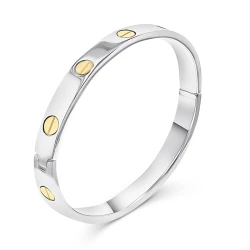 Large Oval Silver Bangle with 18ct Gold Plated Screws