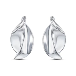 Silver Double Crescent Design Stud Earrings