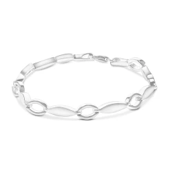Silver Satin & Polished Marquise Link Bracelet