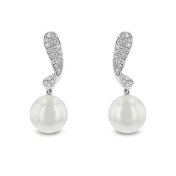 Yoko London Classic 18ct White Gold Freshwater Pearl & Diamond Swirl Drop Earrings