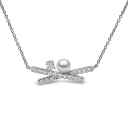 Yoko London Sleek Akoya Pearl & Diamond "X" Design Necklace