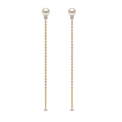 Yoko London Trend 18ct Yellow Gold Freshwater Pearl & Diamond Chain Drop Earrings