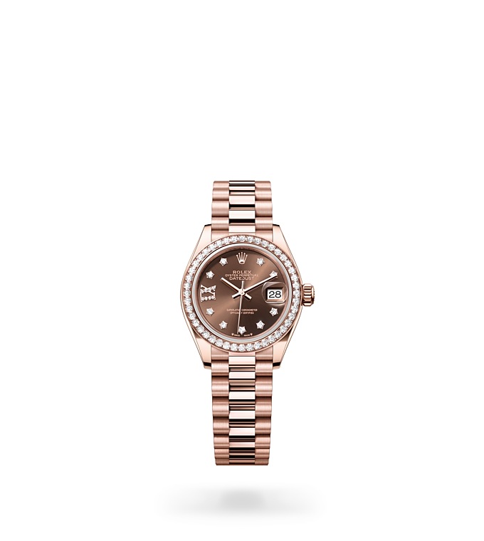 Rolex Lady-Datejust, Oyster, 28mm, Everose gold with diamonds, m279135rbr-0001 at Baker Brothers