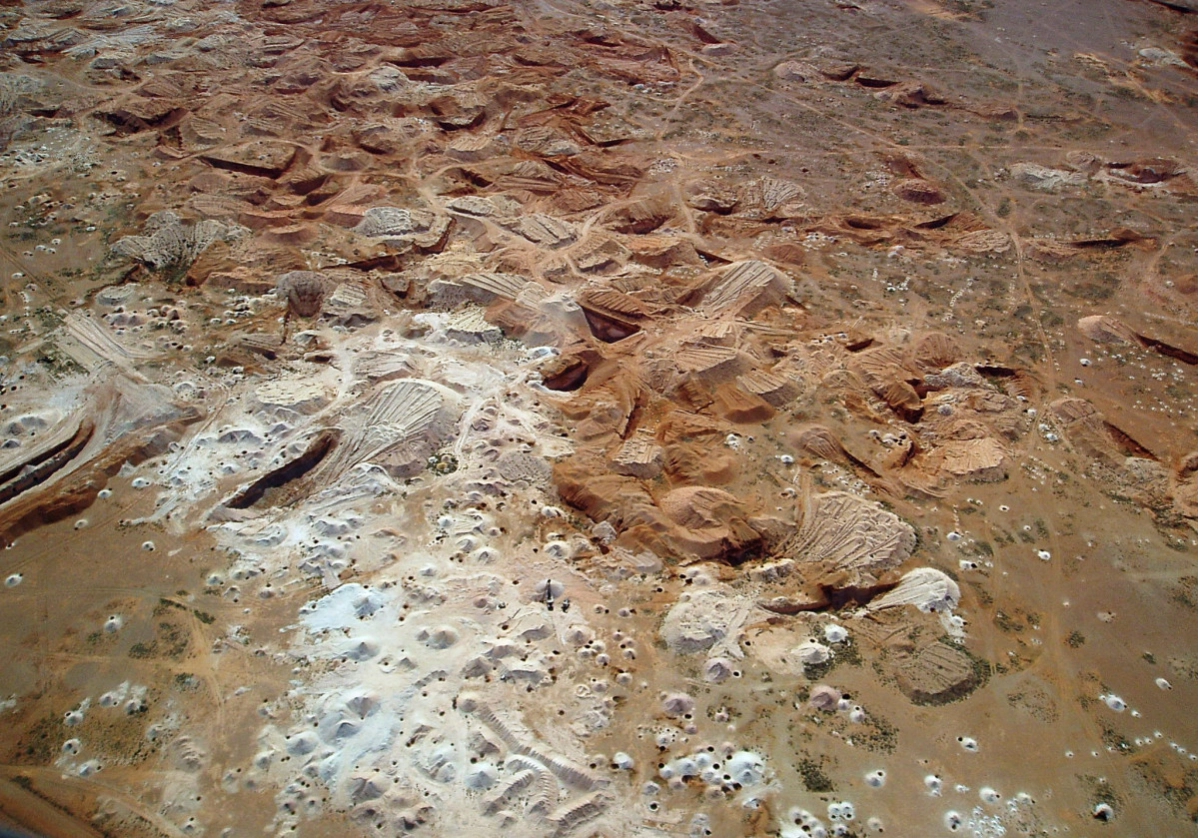 Aerial view of opal mines at Coober Pedy.