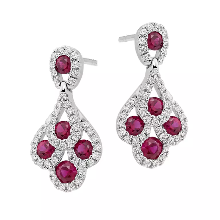 18ct White Gold Ruby & Diamond Drop Earrings