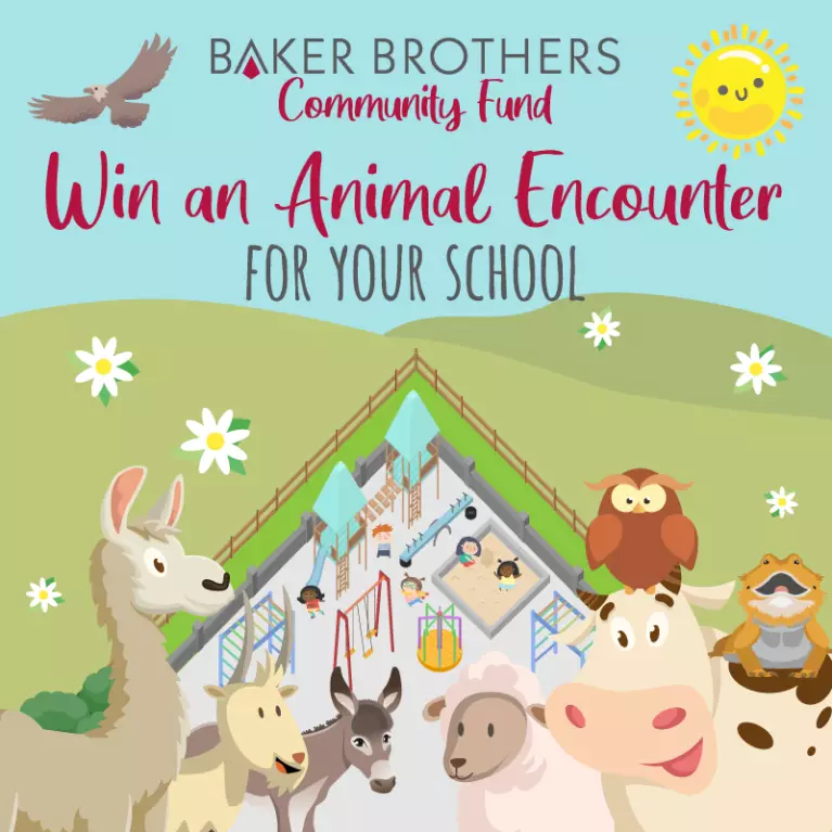 Baker Brothers Community Fund win an animal encounter for your school illustration page button