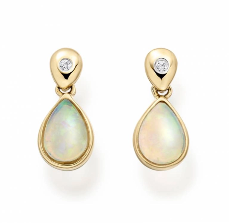 yellow gold opal and diamond earrings