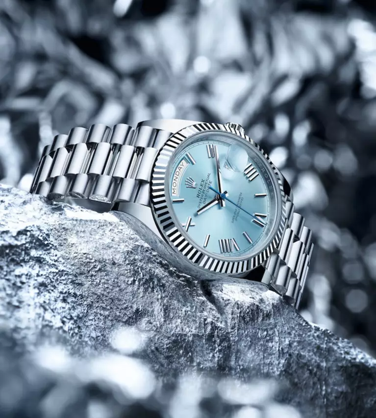 Rolex platinum day-date 40 with ice blue dial
