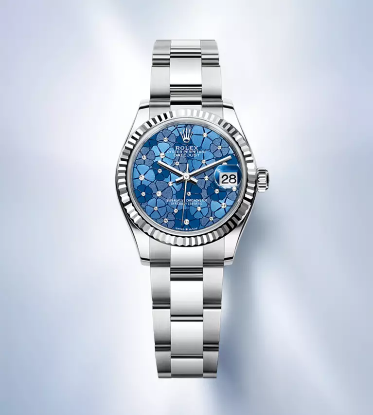 Rolex's new version Datejust 31 with azzurro blue floral motif dial