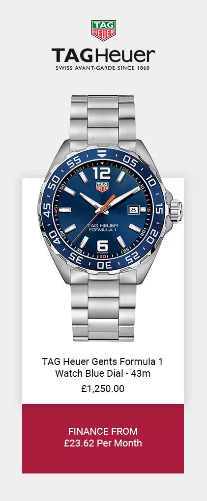 TAG Heuer Gents Formula 1 Watch Blue Dial 43mm - Finance from £21.73 Per Month