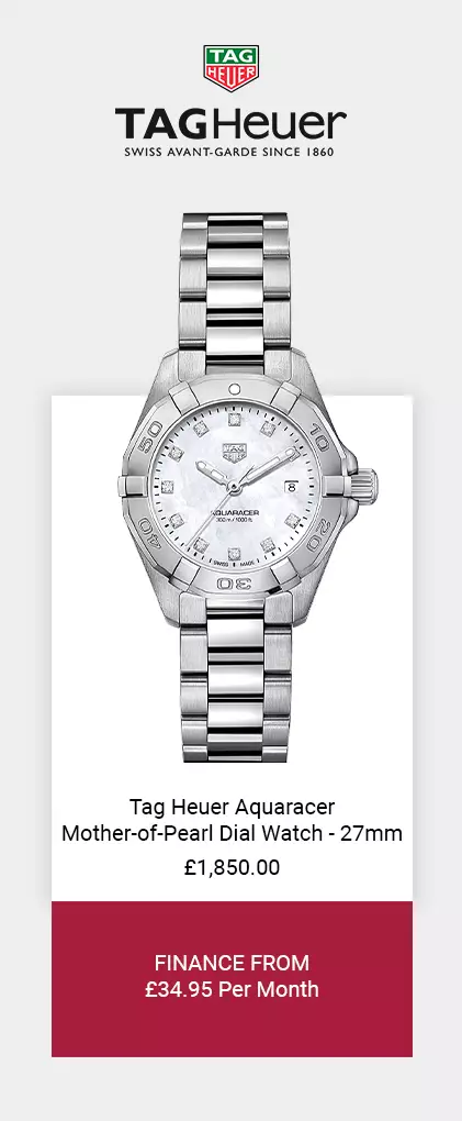 TAG Heuer Ladies Aquaracer Collection Mother-of-Pearl Dial Watch 27mm - Finance from £34.01 Per Month