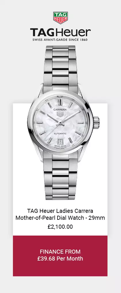 TAG Heuer Ladies Automatic Carrera Mother-of-Pearl Dial Watch 29mm - Finance from £35.90