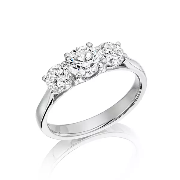 Three stone platinum and diamond engagement ring - click to see our full range of three stone engagement rings